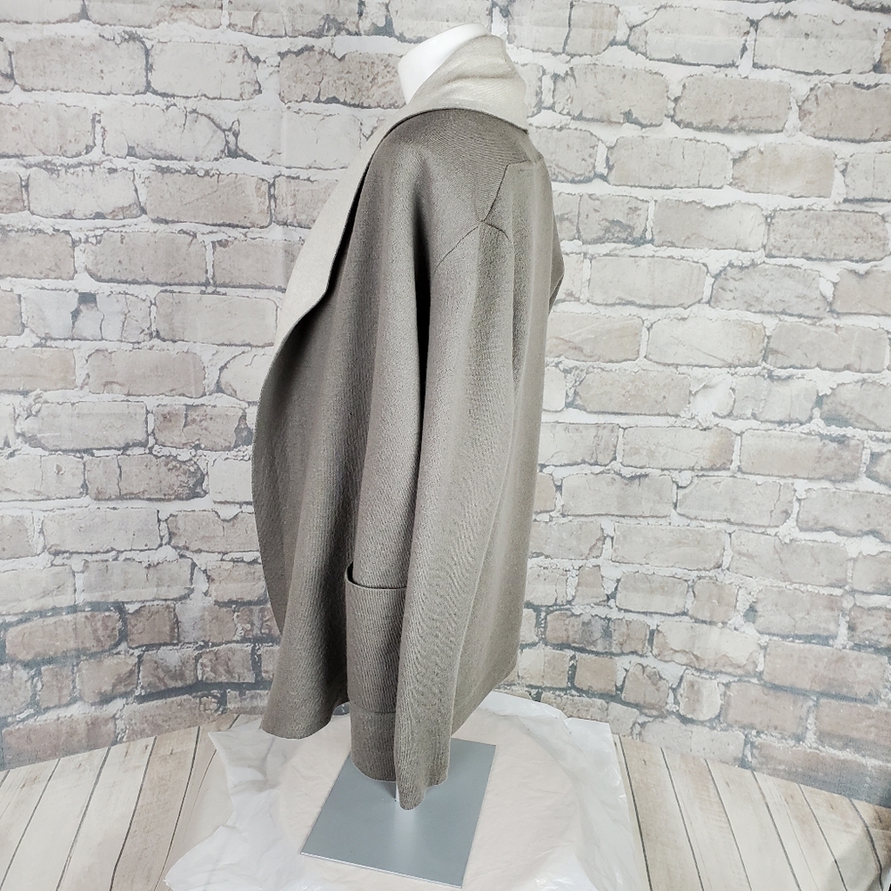 Babaton Fine Merino Wool Cardigan Shawl Collar Taupe Cream Patch Pockets XS - Picture 8 of 10